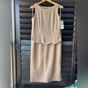 Avani Evening Tan Silk Sleeveless Beaded Top & Skirt Evening Wear S